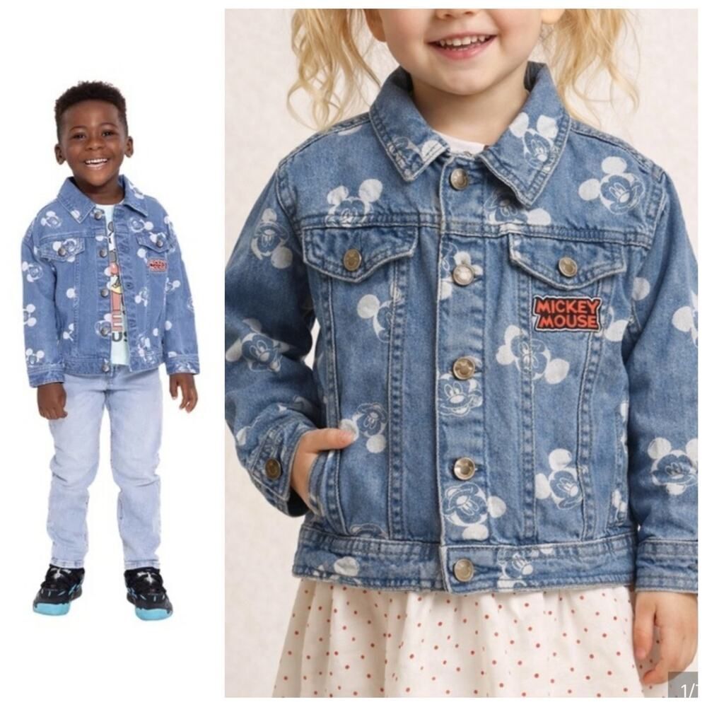 Unisex Disney Junior Mickey Mouse toddler denim trucker jacket sz 5
